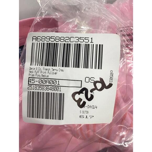 Demin & co French terry crew neck puff print pullover prism pink, Medium new QVC - Picture 4 of 4